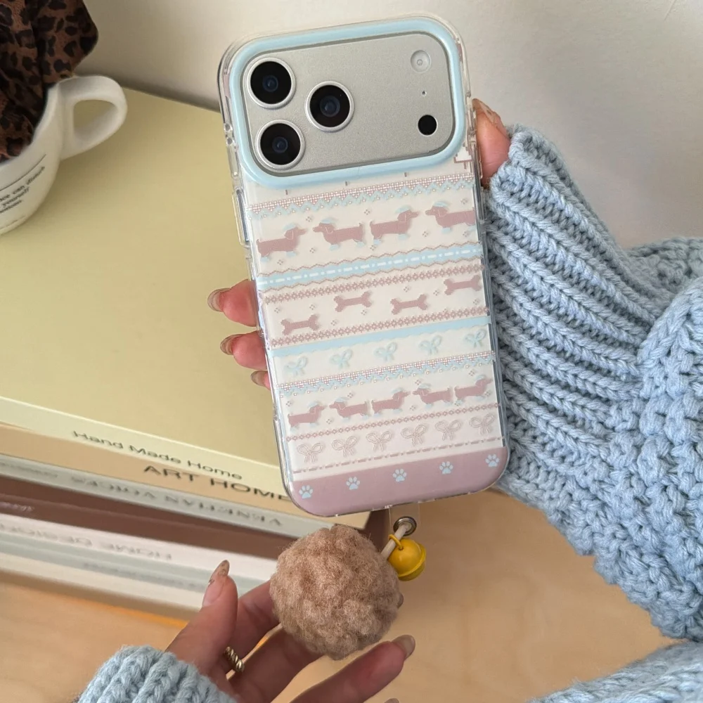 

Cute Fair Isle Bones Puppy Phone Case for 17 16 ProMax14 15Pro Protective Case Fashion New Shockproof Protective Case with charm