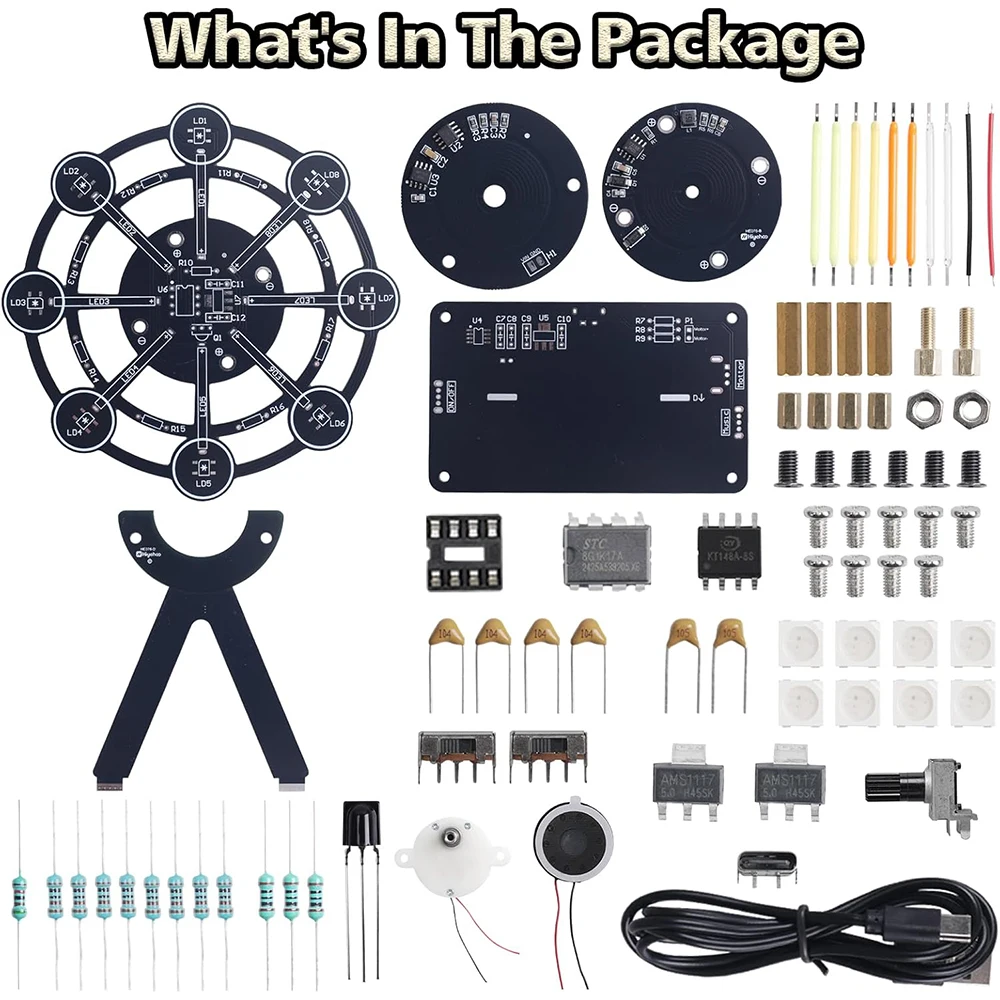 DIY Rotating Ferris Wheel Soldering Practice Kit with 10 Light Modes LED Electronics STEM Solder Project for Adult Student Train