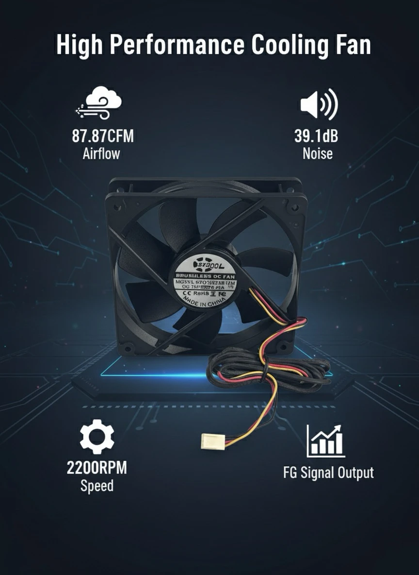 Ventilador de refrigeración de 120mm x 25mm DC 12V, rodamiento de bolas doble, señal FG de 3 pines, 2200RPM, 87,87CFM, alto flujo de aire silencioso para caja de gabinete de servidor de PC