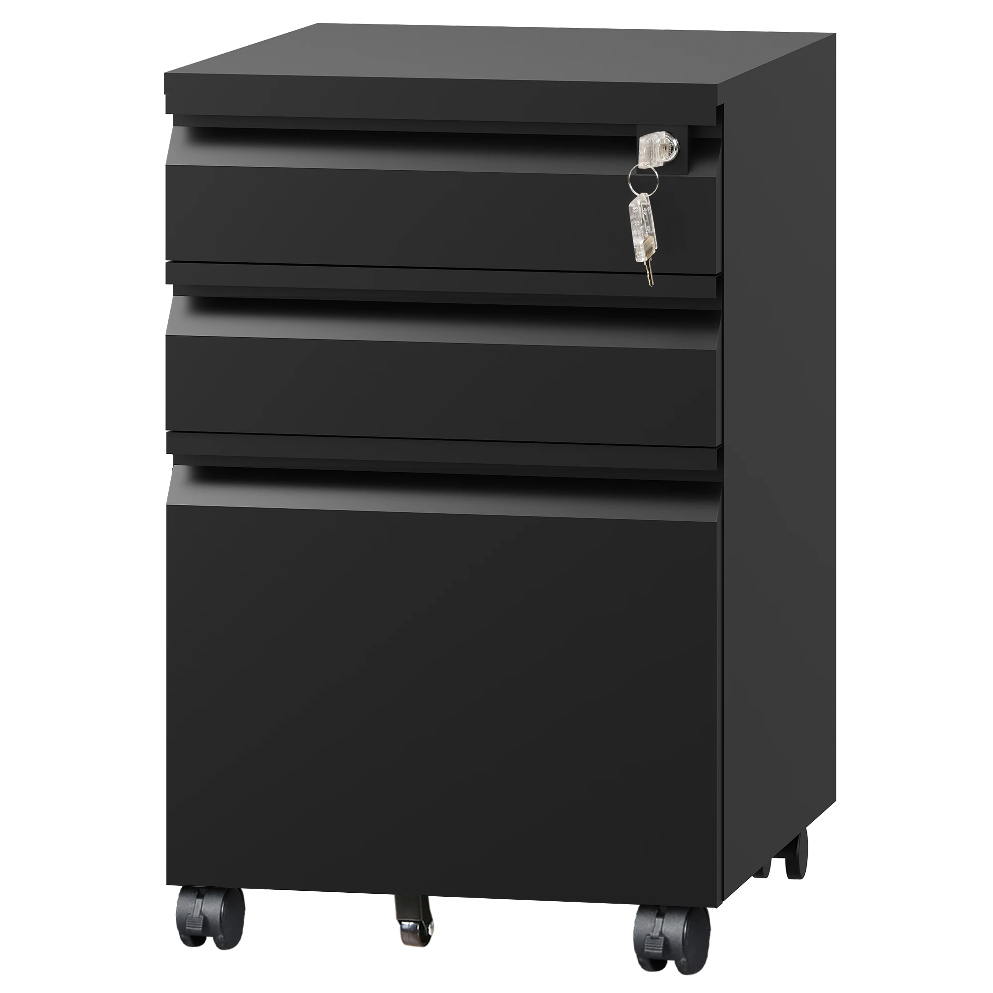 3 Drawer Mobile File Cabinet with Lock, Required Assembly Under Desk Metal Filing Cabinet for Home Office, Fits Legal/Letter/A4 Size, Black
