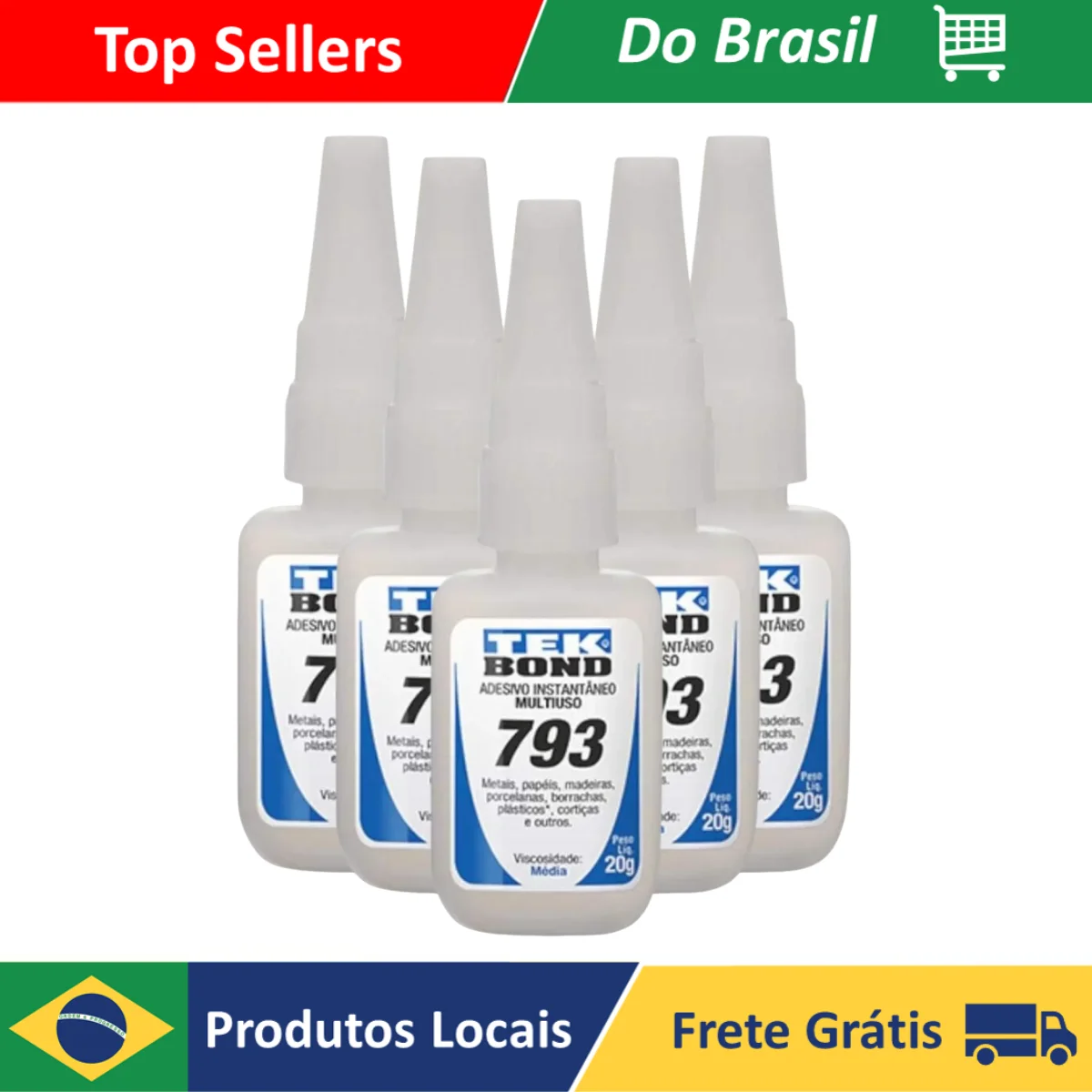5 Unidades Cola Tek Bond 793 20g  para unhas e artigos em geral