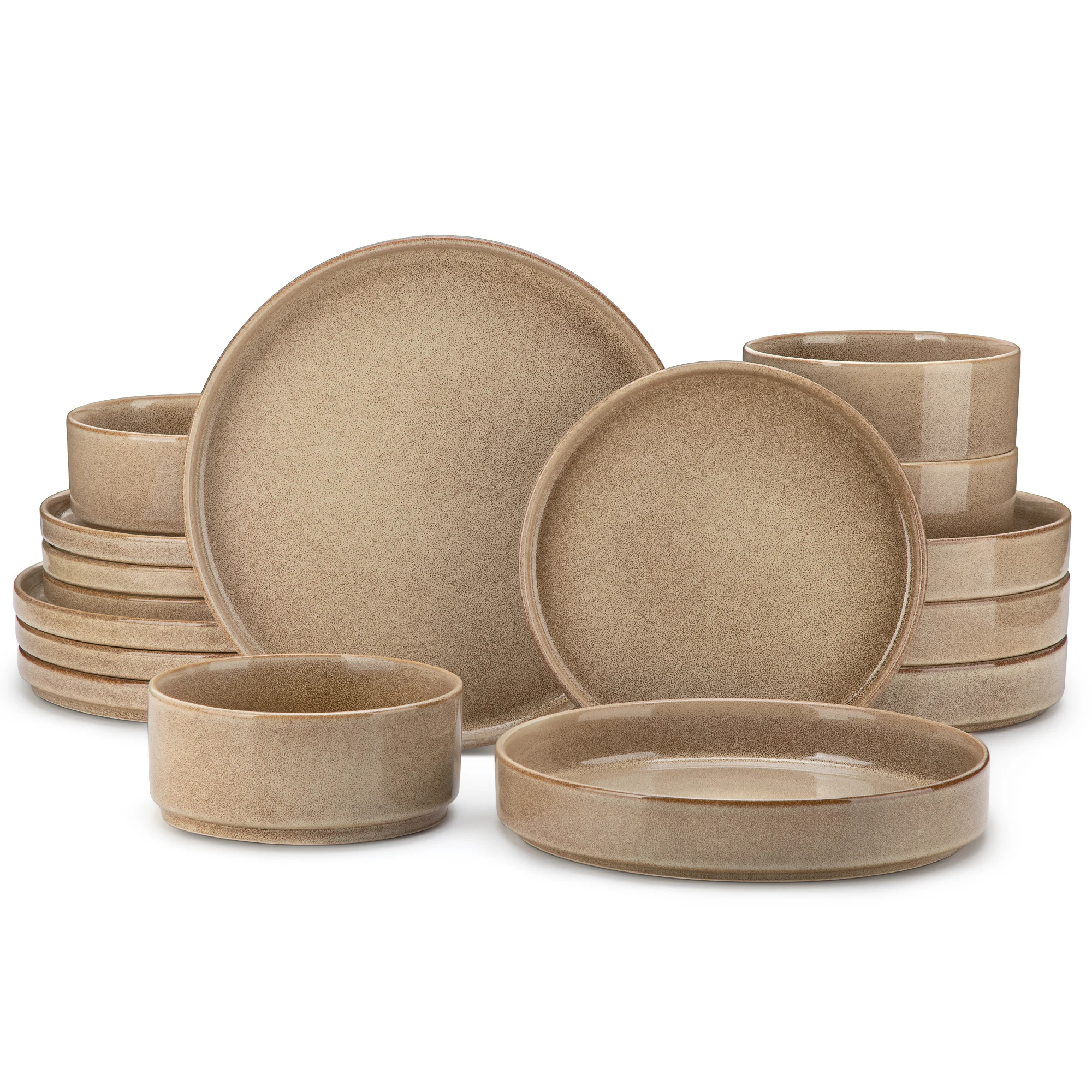 vancasso 16/32-teiliges Steinzeug-Geschirrset, Teller-Set mit Glasiereffekt, inklusive 4/8 Speisetellern/Desserttellern/Suppentellern/Schüsseln