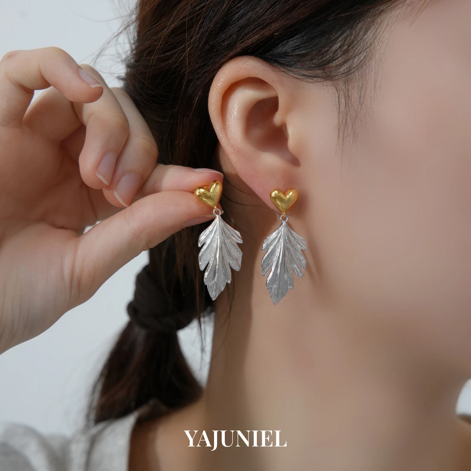 

YAJUNIEL Two-Tone Heart & Leaf Dangle Earrings for Women 24K Gold & White Gold Plated Hypoallergenic Elegant Earrings Gifts