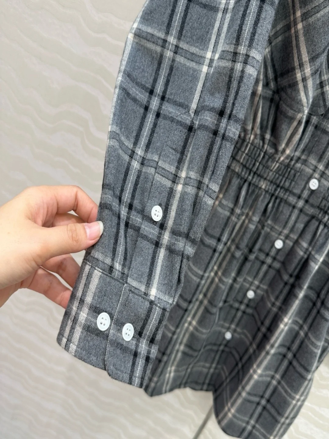 فستان قميص منقوش للنساء، ياقة سروال قصير بجيب كارجو، خصر مطاطي، مزيج من الصوف على شكل حرف A، رمادي عتيق، أنيق بريبي، #6