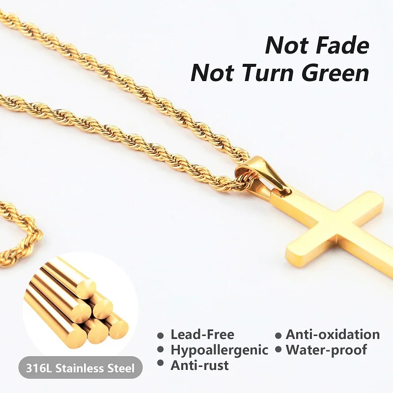3mm Mode Neue Edelstahl Kreuz Anhänger Halskette für Männer Frauen Wist Seil Kette Halskette Colliers Partei Schmuck Vintage geschenk