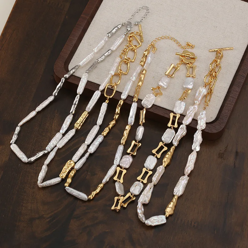 

Freshwater Pearls Necklace Chain Women 's Baroque Choker High Quality Chic Jewellery Original Design Plated 18K Genuine Golden
