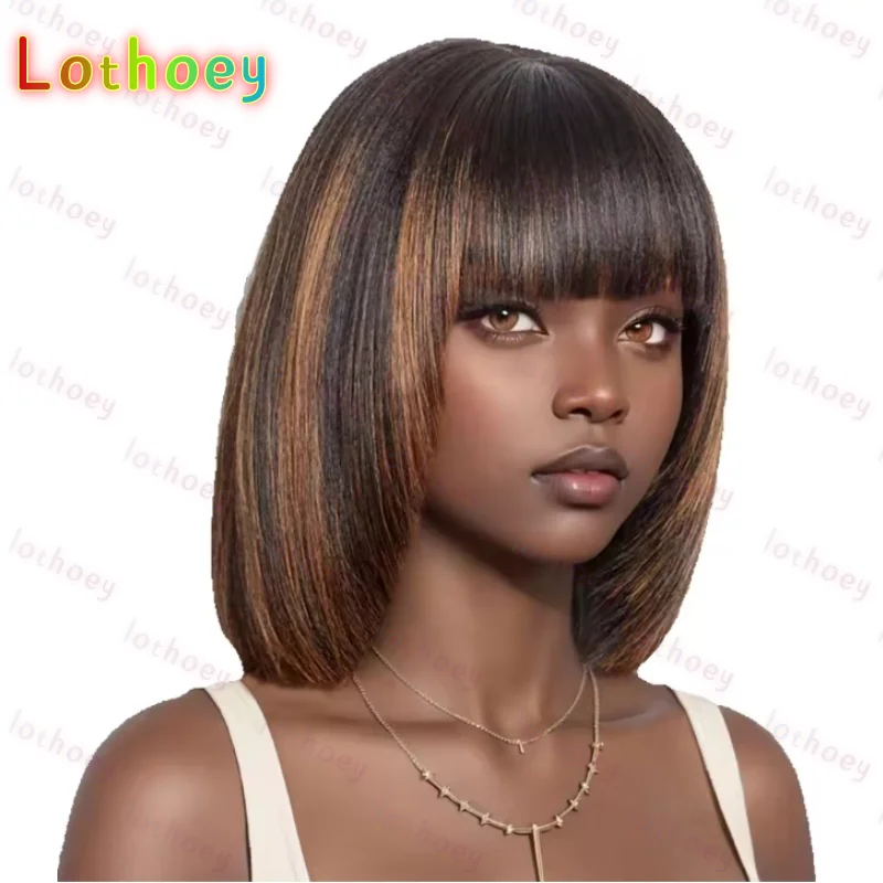 

Highlight Blonde Short BOB 4x4 Lace Glueless Human Hair Wig Ready To Go Peruvian P1B/30 Straight Bob Bone With Bangs For Women