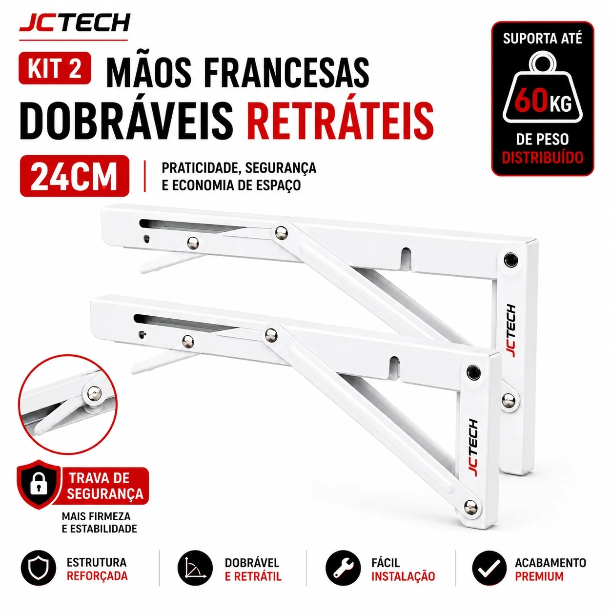 Kit 2 Foldable French Hand Reinforced Stand Cantoneira
