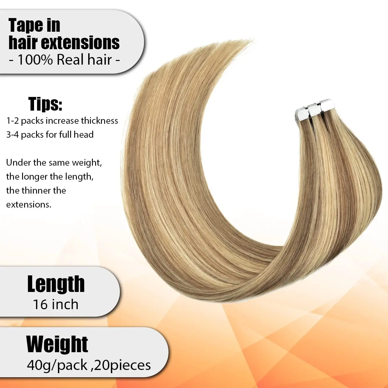 Extensiones de cabello humano Remy n. ° 8, Marrón Camel mezclado con Rubio blanqueador n. ° 613, trama de piel de PU, cinta Invisible en extensiones de cabello