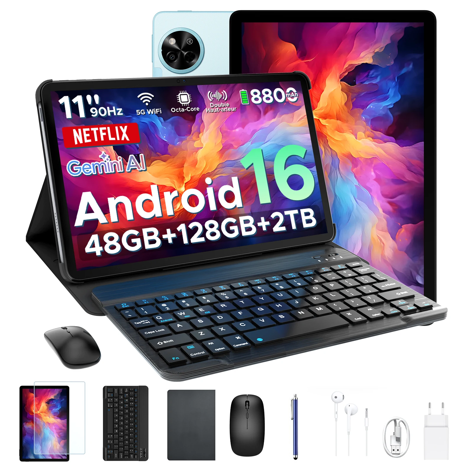 Aorlym P11 Android 16 Tablet PC 11 inch 120Hz Gemini AI Tablet 48GB RAM+128GB ROM 8800mAh Batterij/18W WiFi 5G Widevine L1 Ondersteuning