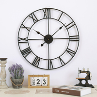 Large Vintage Style Black Wall Clock Round Metal Almost Silent 40/50/60cm Roman Numerals Clocks For Living Room Bedroom Kitchen