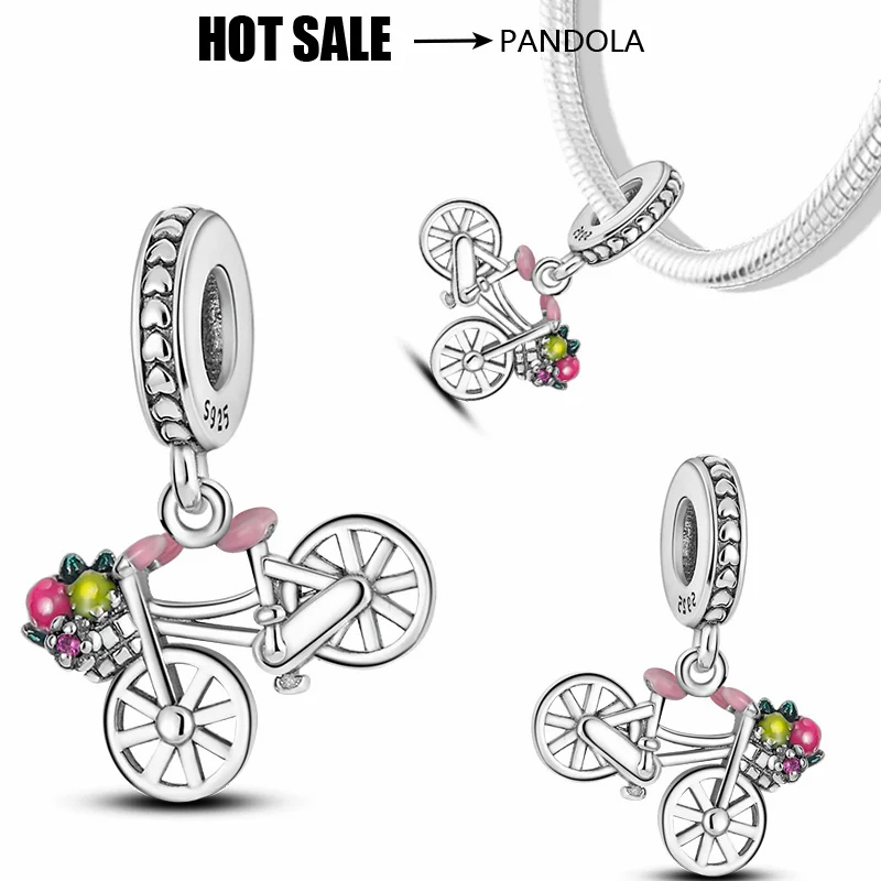 925 sterling silver spring bicycle charm beads suitable for P Andora's original ladies DIY bracelets, exquisite jewelry gifts