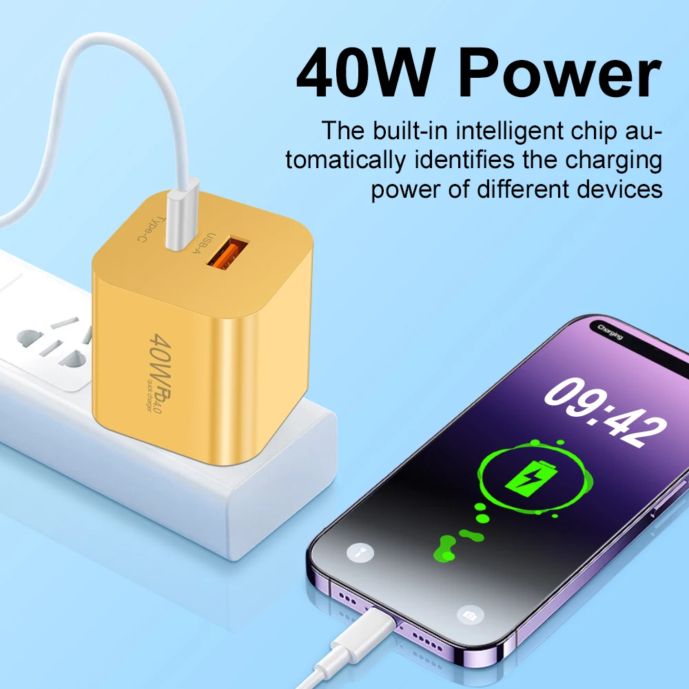 40W USB C Charger PD Quick Charge Dual Port Type C Fast Charging USB QC 3.0 Charger Adapter for iPhone 15 Xiaomi Samsung Macbook