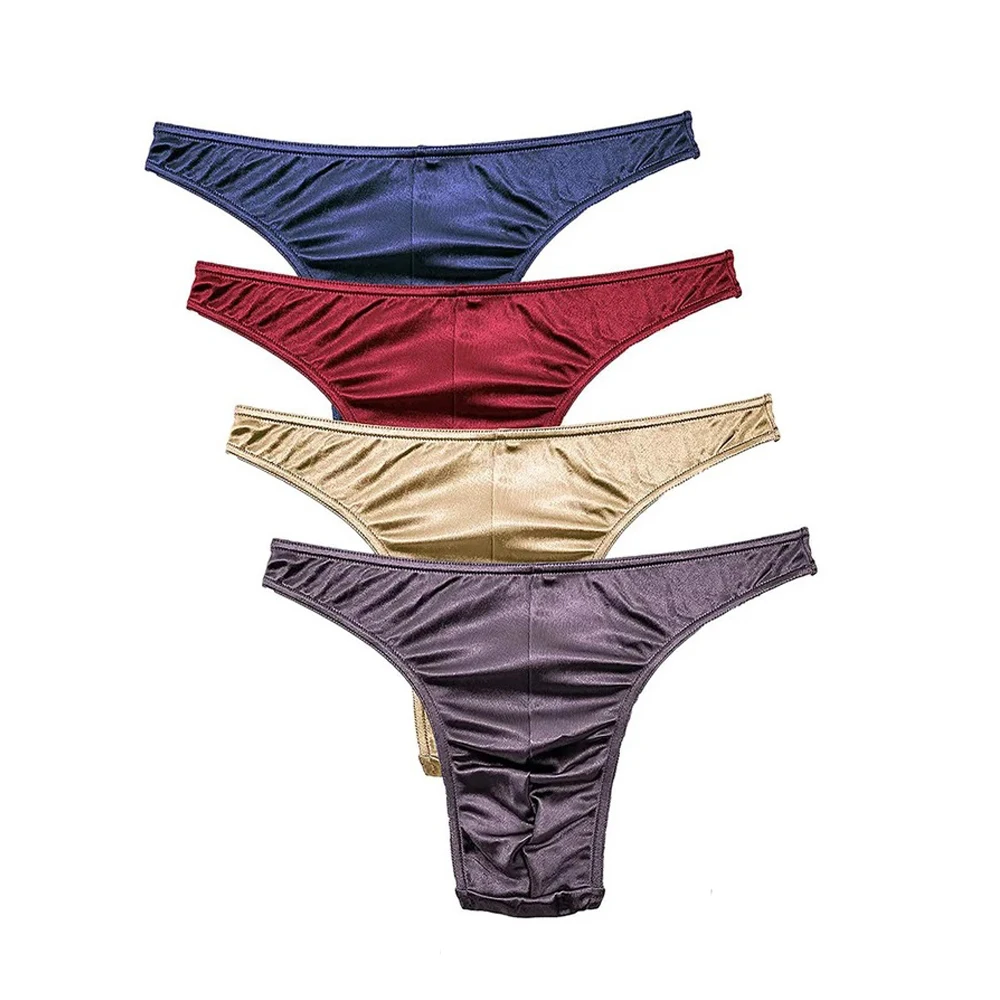 

4 Piece/Order Men Thongs Sexy Plus Size Men's Underwear Satin Silky
