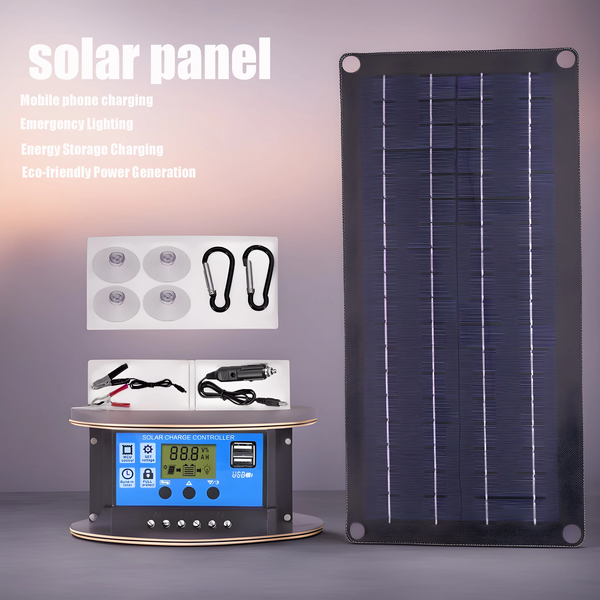 Solar Power System Solar Panel Kit USB5V DC12V Power Station 10-30-60A Controller for Home Car Camping Backup Charger