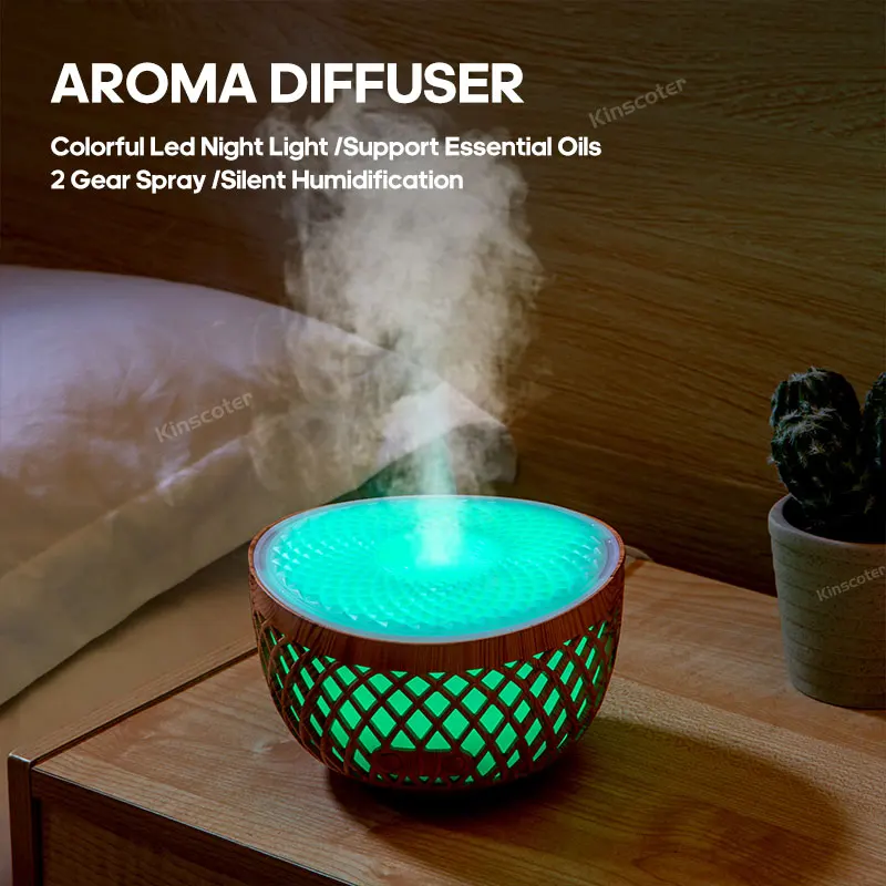 

Kinscoter Ultrasonic Aromatherapy Air Humidifier Diffuser Wood Grain 320ml Aroma Essential Oil Diffuser USB Mist Maker Home Room