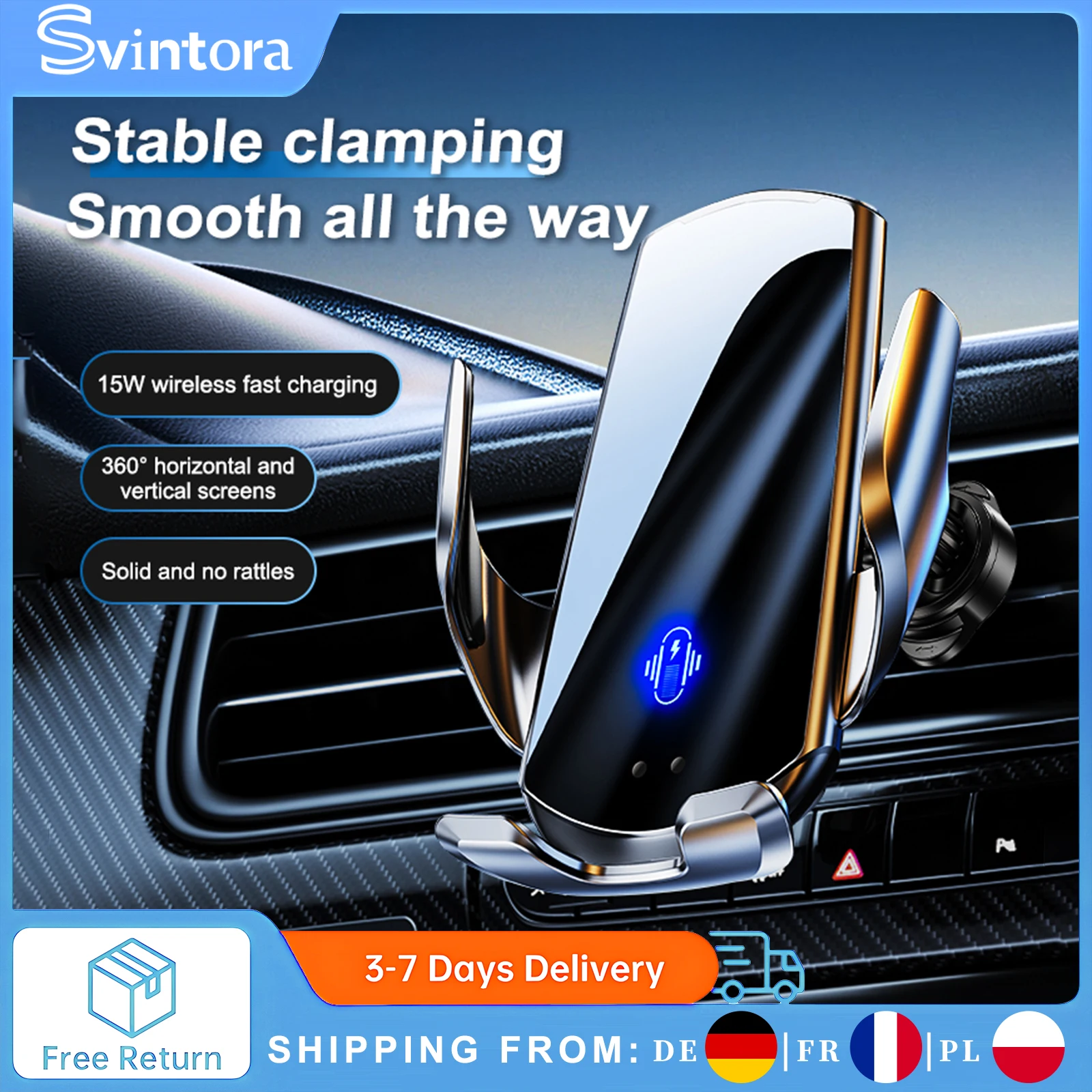 Magnetisches Kabelloses Auto-Ladegerät 15W Schnellladung Auto-Handyhalterung für Lüftung und Armaturenbrett 360° °   Rotation für iPhone Samsung Xiaomi