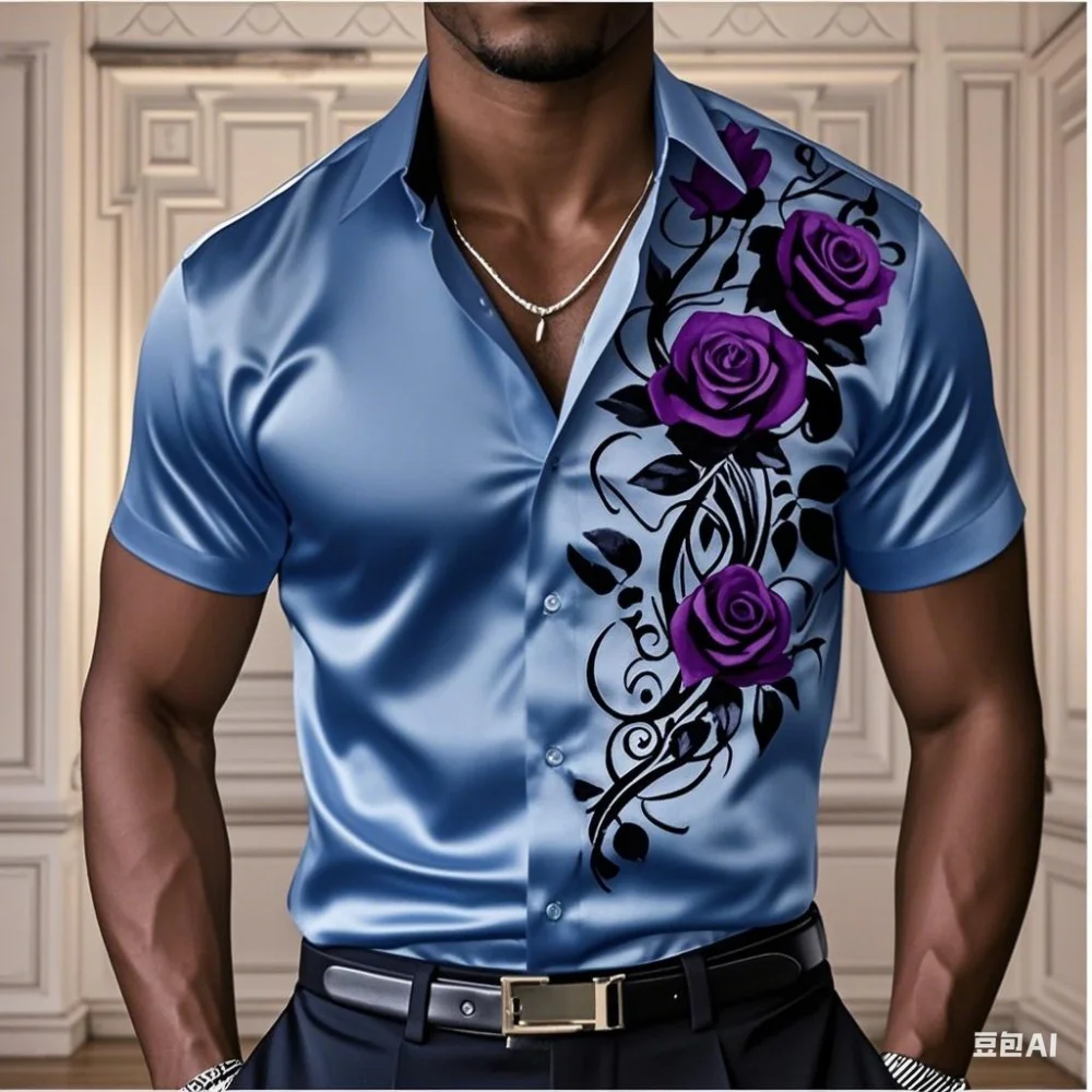 高級メンズローズシャツ、カジュアルで快適なボタンダウン長袖シャツ、ファッショナブルなフォーシーズンシャツ、プラスサイズのデザイン