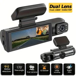 Caméra de tableau de bord de voiture à 3 canaux, enregistreur vidéo, caméra à trois objectifs, DVR de vue arrière, moniteur de stationnement 24h, boîte noire, accessoires de voiture