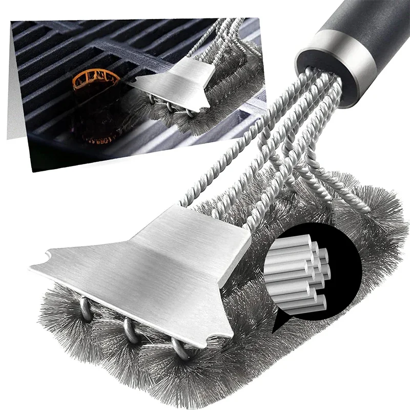 LMETJMA Brosse et grattoir de gril sûrs avec poignée de luxe Brosse de nettoyage de gril de 18 pouces Brosse de gril à poils en acier inoxydable JT61