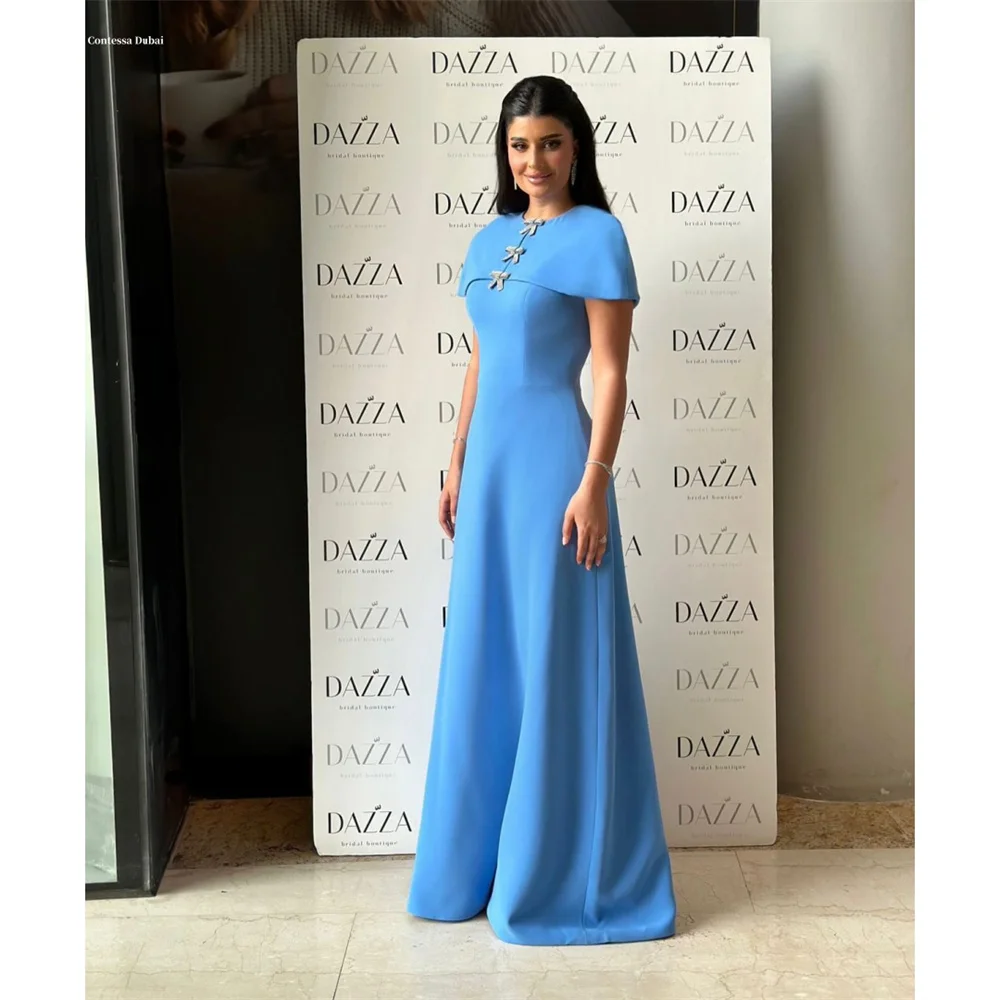 

Contessa Dubai Customized Off the Shoulder Empire Waist A-line Prom Dresses Floor-length Evening Dresses Simple Party Dresses