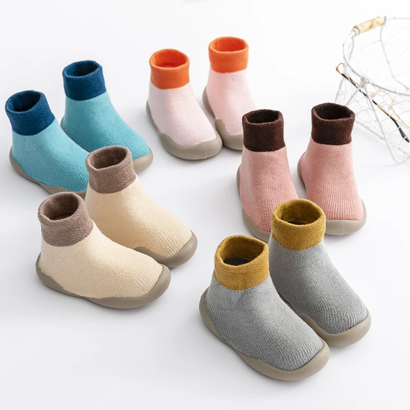 Unisex Baby 0-3T Autumn Winter Soft Rubber Sole Socks Shoes Infant Toddler First Walker Non-slip Thickened Terry Floor Socks