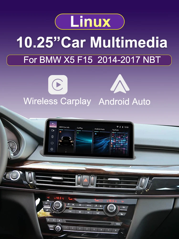 AUTOTOP 10,25 Zoll Linux Carplay Multimedia-Touchscreen Wireless/Android Auto/Youtube für BMW X5 F15 X6 F16 2014-2017 NBT-System – Detail 1