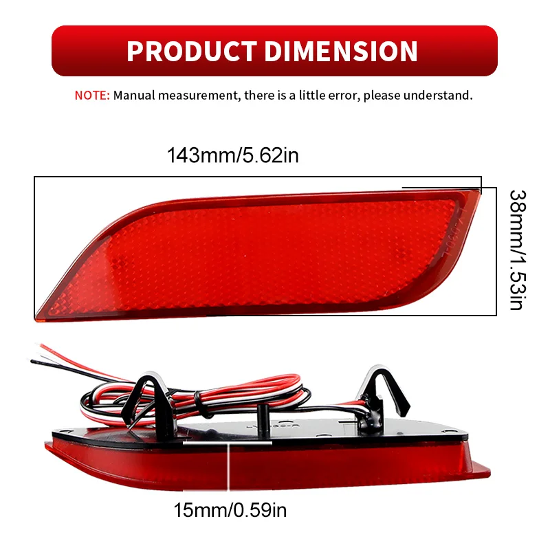 2PCS 12V For Subaru Impreza WRX STi XV Crosstrek Red LED Bumper Reflectors Lights, Function as Rear Fog Lights Brake/Tail lights