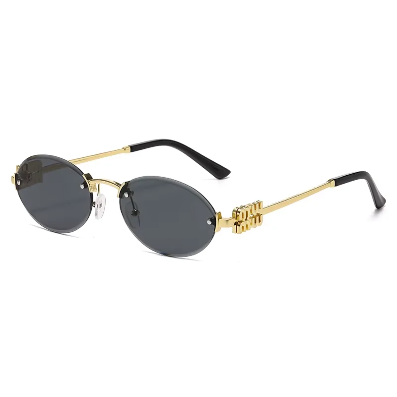 Oval Frame Sunglasses New Rimless Cut Edge Personality Glasses Fashion Design Sense Small Frame Sunglasses 90289