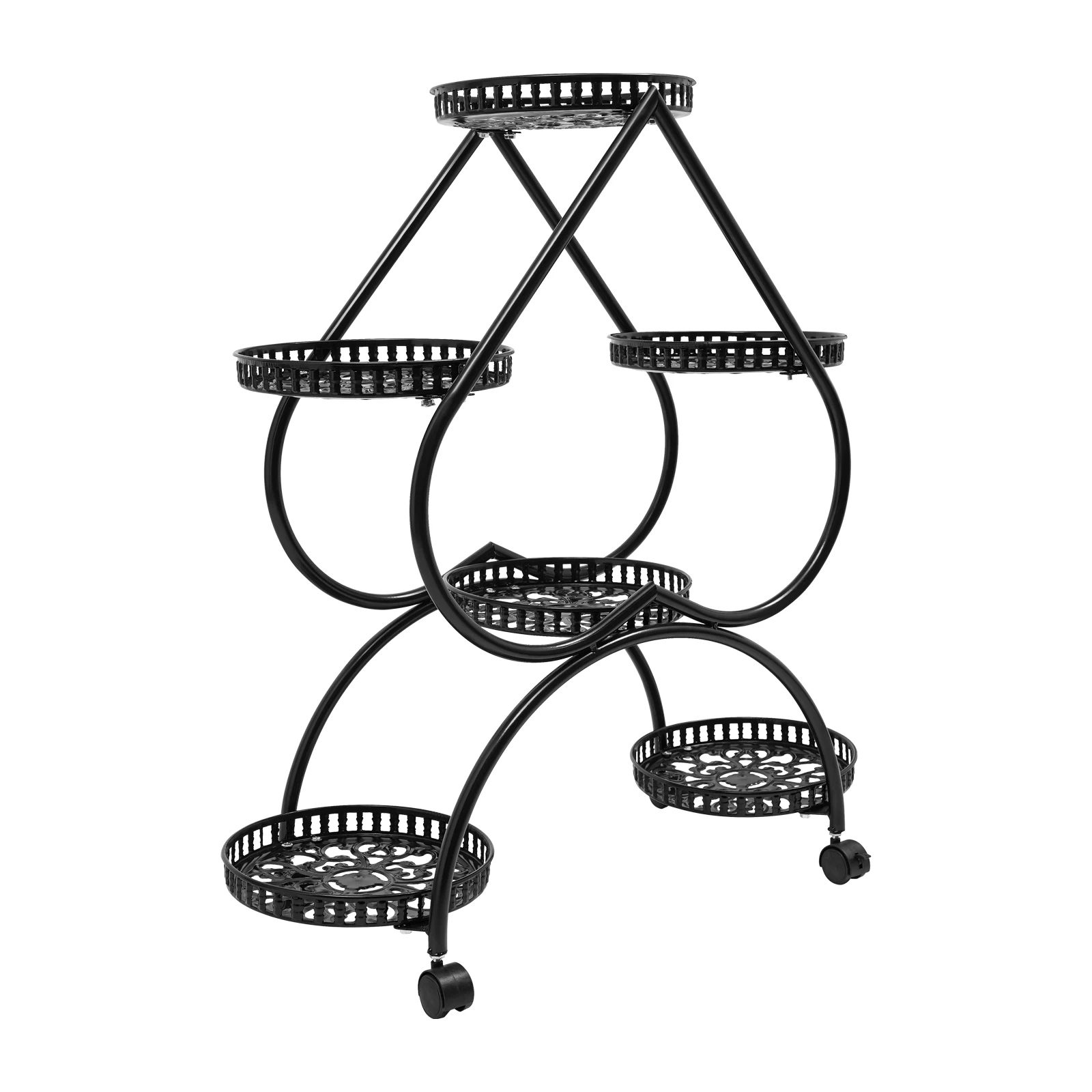 6 Potted Plant Stand, 4 Tier Plant Stand, Heart Flower Pot Stand for Breeding and Displaying Flowers, Plants Black Iron Office