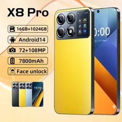 2024 NEW Cell Phone X8 Pro 7.3 HD Screen SmartPhone 16G+1T 5G Dual Sim Celulares Android Unlocked 108MP 7800mAh Mobile Phone