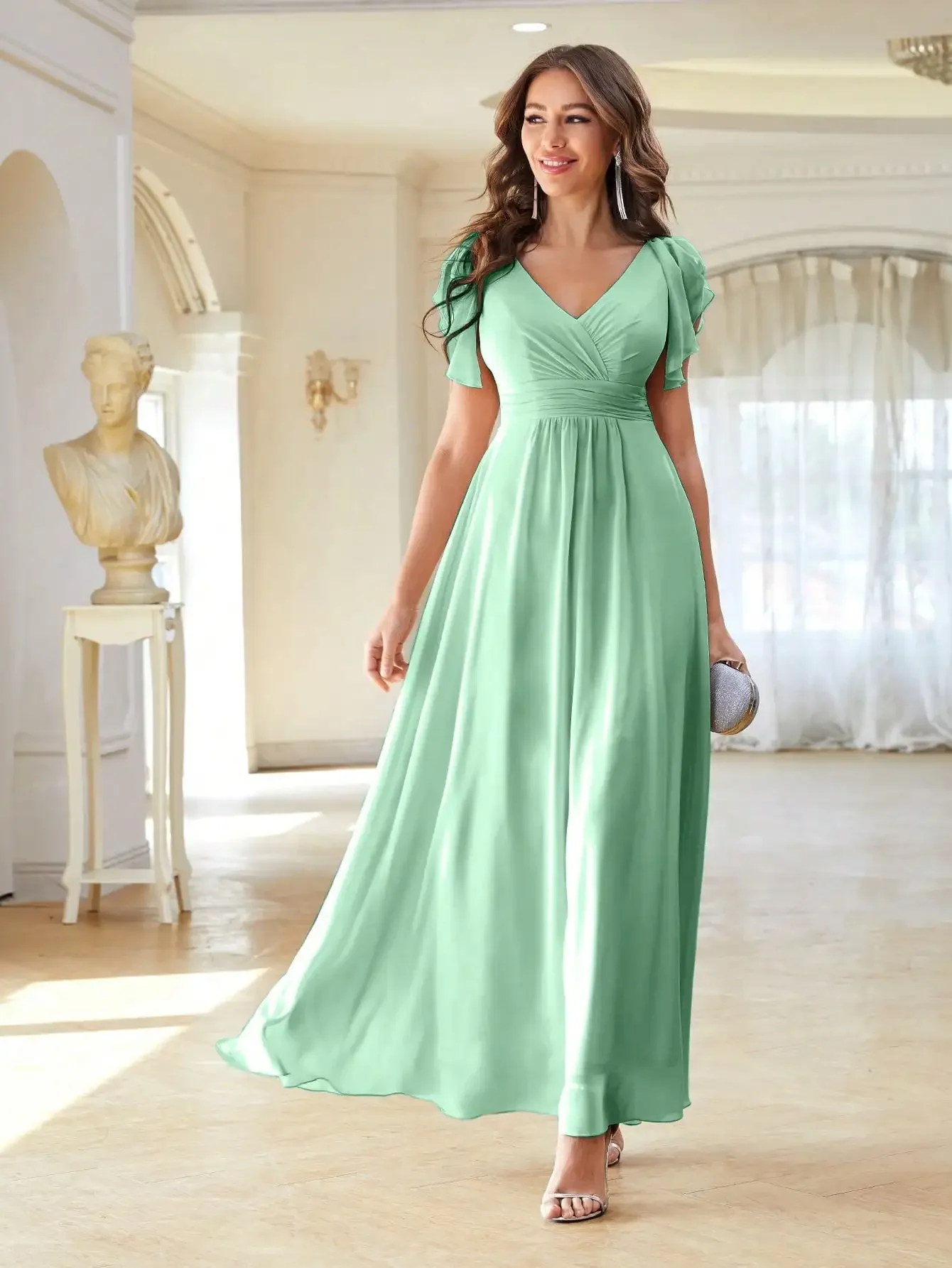 Unithorse Stevige Chiffon Bruidsmeisjesjurk Met Ruches - afbeelding 2