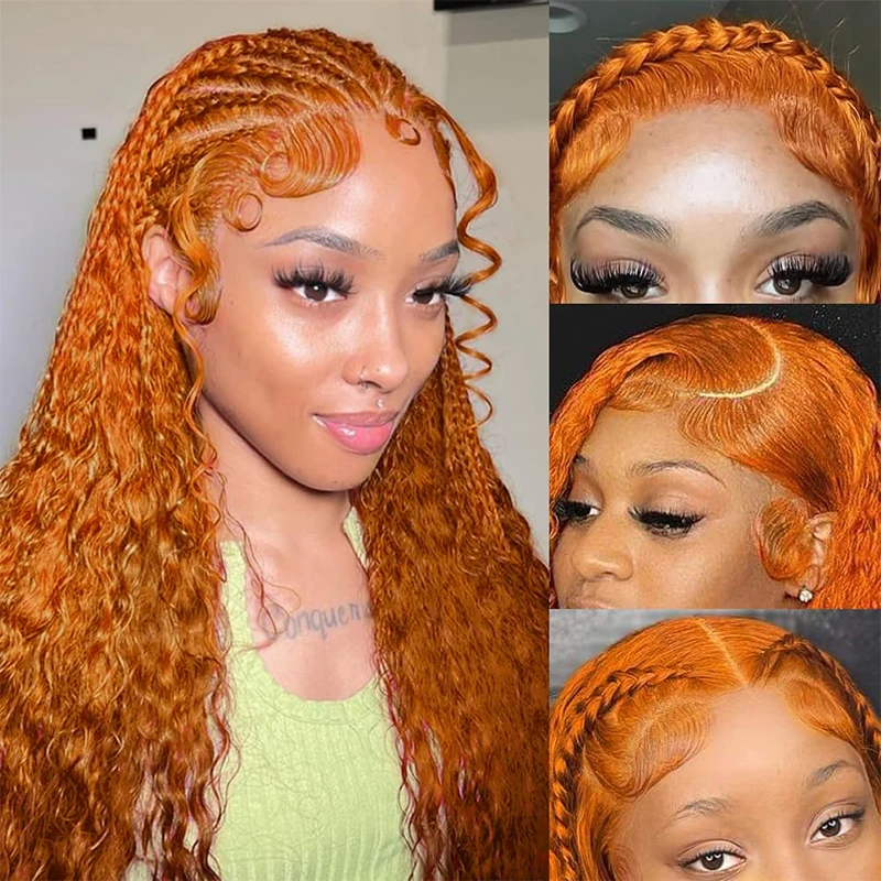 200 Density #350 Orange Ginger 13x6 Transparent Deep Water Wave Lace Frontal Human Hair Wig 30 32 Inch 13x4 Lace Front Wigs