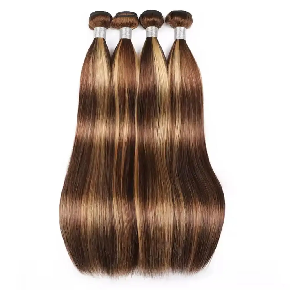 Bundel rambut manusia lurus P4/27 rambut manusia lurus ekstensi rambut Remy mentah warna Piano jalinan rambut manusia Remy Brasil bundel pirang