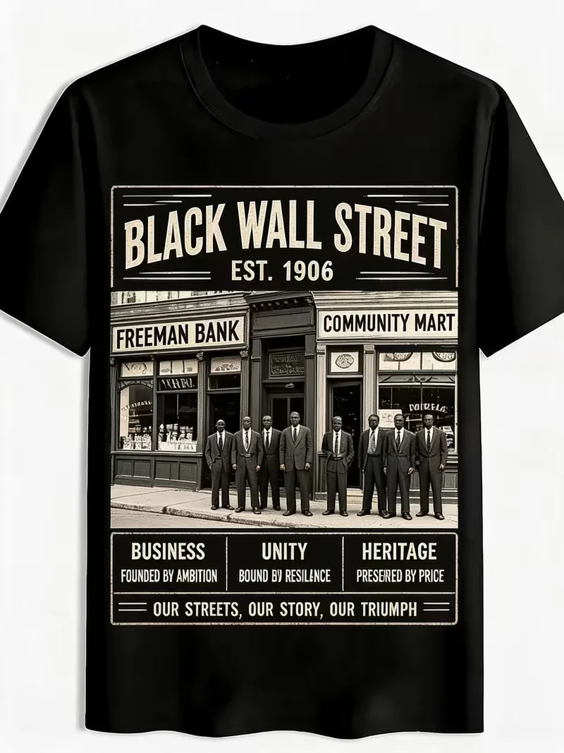 Men'S Black Graphic T-Shirt Black Wall Street EST 1906 Vintage Unity Heritage Business Design