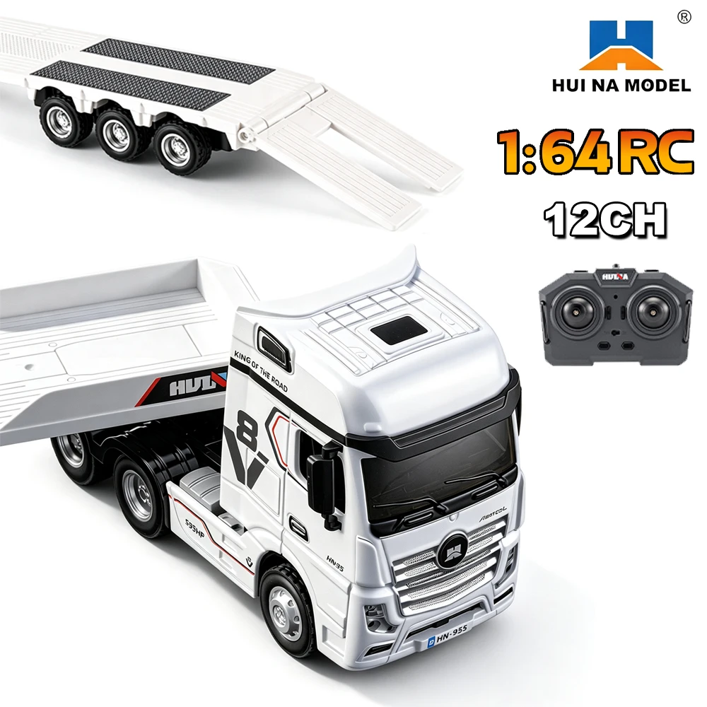 HUINA 1/64 12CH RC Truck 9900 Mini Alloy Remote Control Flatbed Tractor Truck 2.4G Electric Engineering Trailer Vehicle Toys