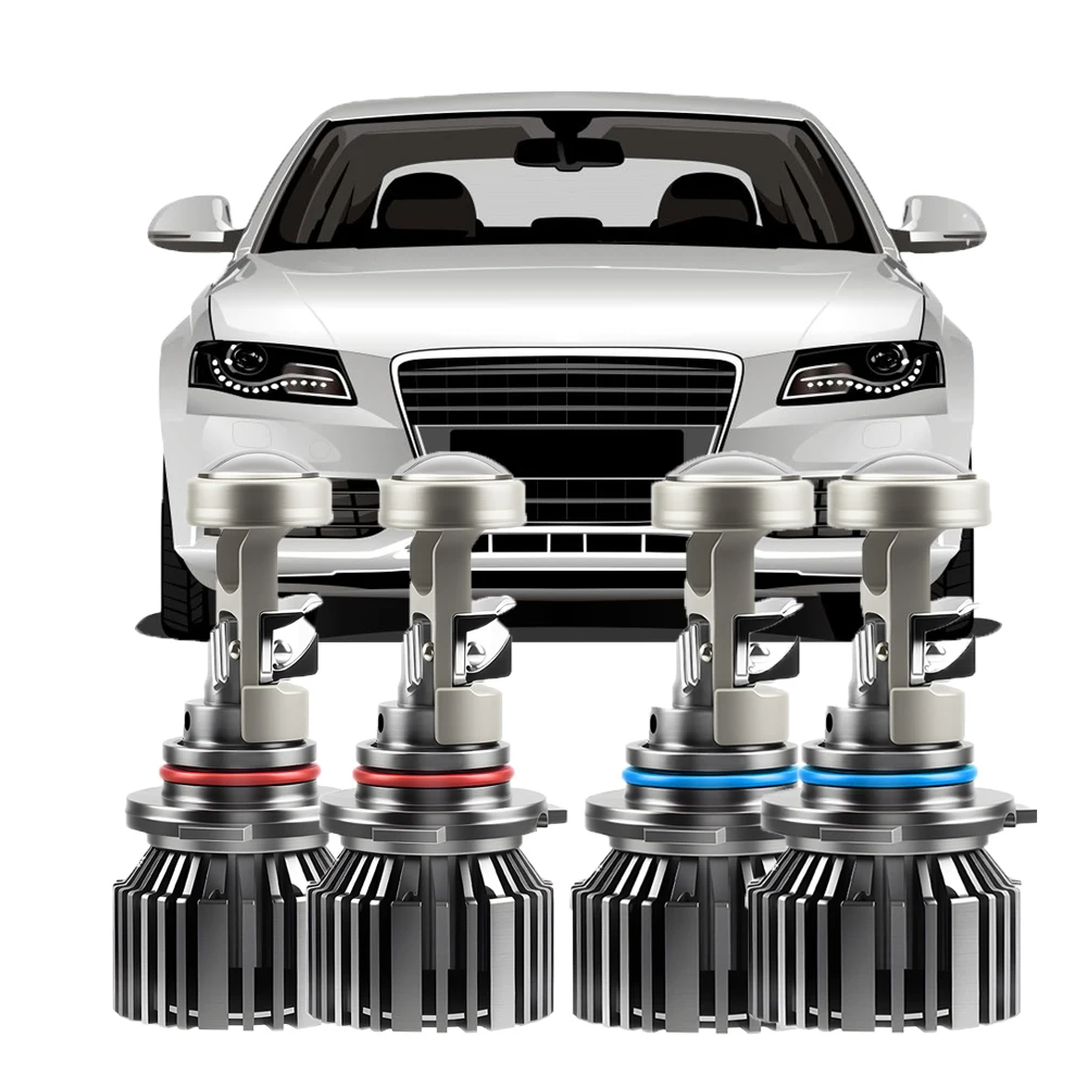 

9005 HB3 9006 HB4 LED Headlight DRL Fan Design 120W 12000LM With Projector Lens 6000K White External Drive 12V Canbus No Error