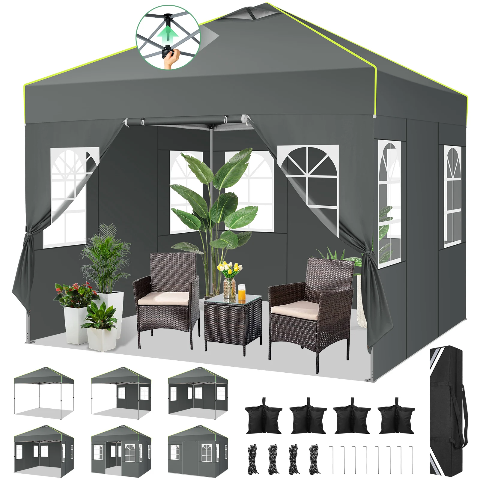 Image of Gazebo pieghevole Gazebo pop-up 3x3m Tenda da festa invernale stabile impermeabile con tenda da giardino con protezione UV a 4 pareti laterali ﻿ cod004