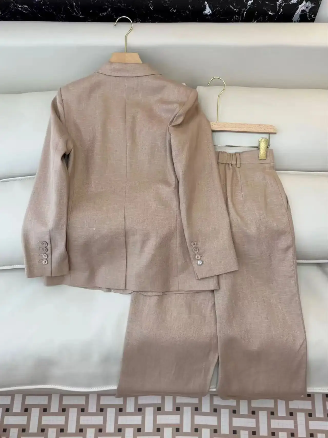 Spring women's casual linen cotton ramie blend solid color suit
