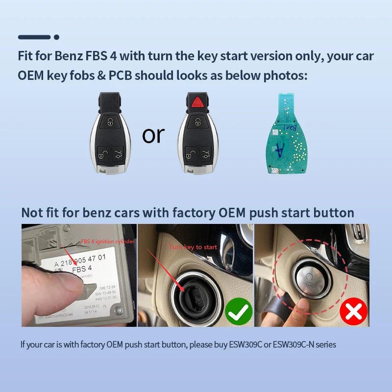 EASYGUARD replacement keyless Entry fit for benz FBS4 cars with turn key to Start only remote lock unlock system trunk release