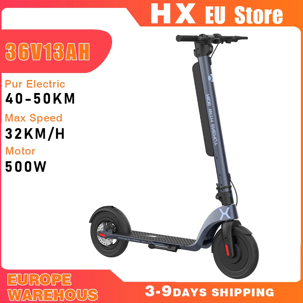 Trottinette électrique adulte HX X8 36V 13Ah, moteur puissant 500W, vitesse maximale 32 km/h, pneus de 10 pouces, pliable et portable.