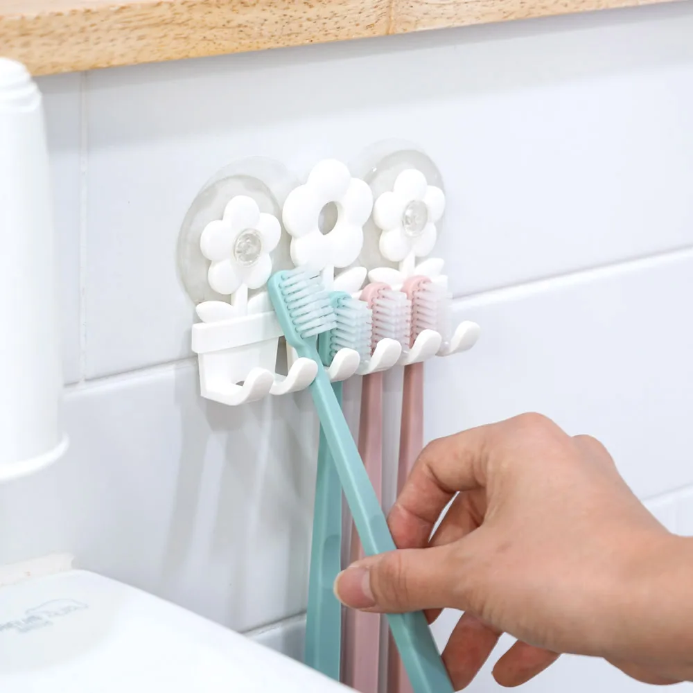 [Made in Korea]Changshin Living Strong Adhesion Flower Toothbrush Holder decorative colorful practical