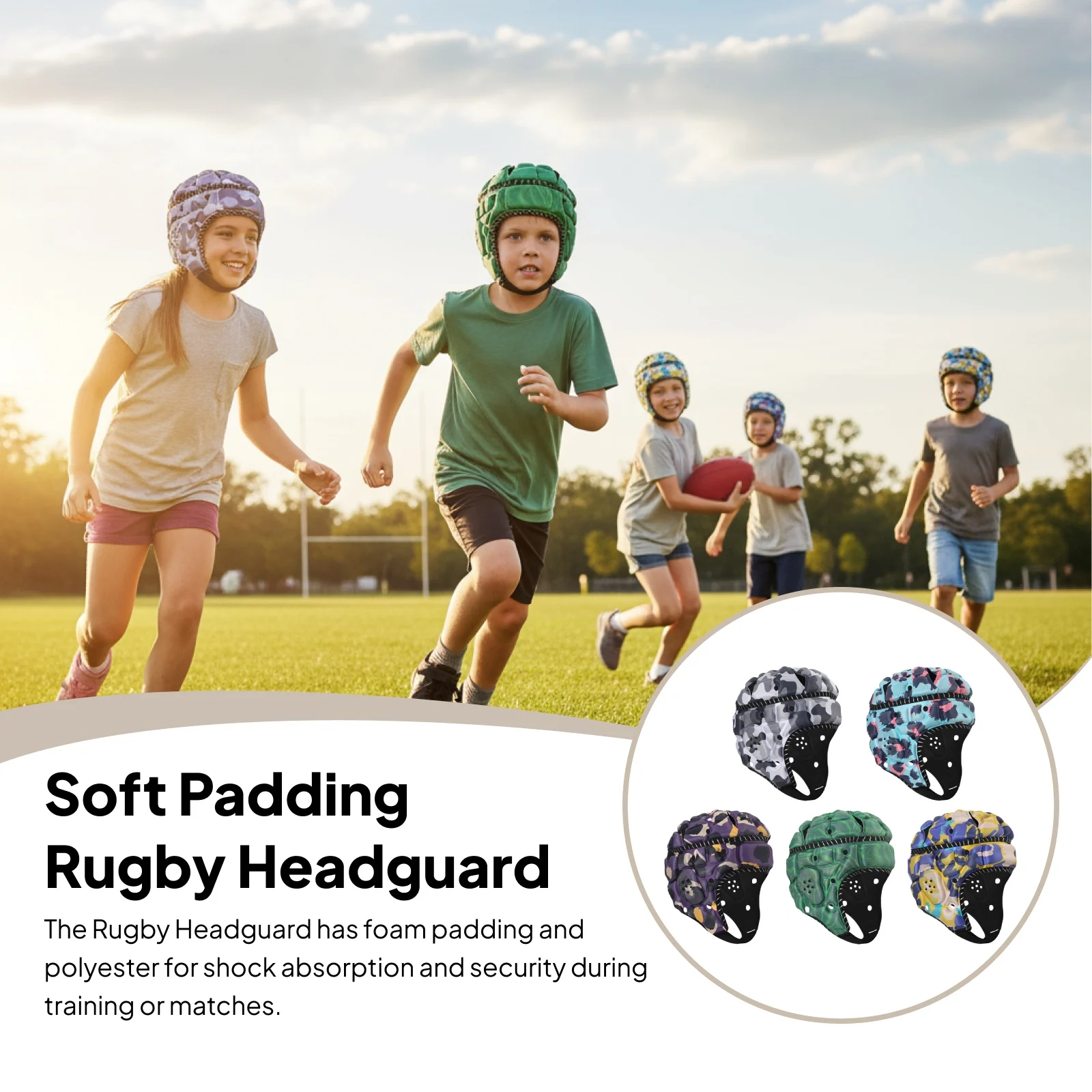 

Kids Rugby Helmet Breathable Flag Football Protective Cap Adjustable Soft Padding Headgear for Hockey Soccer Sports