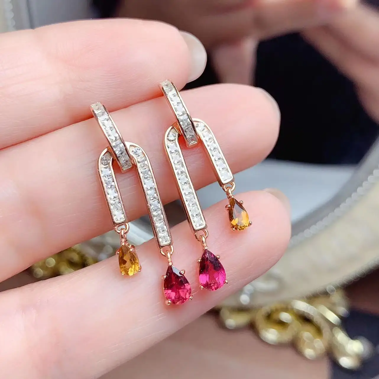 

KJJEAXCMY boutique jewelry 925 sterling silver inlaid with natural tourmaline electrical stone earrings for women party wedding