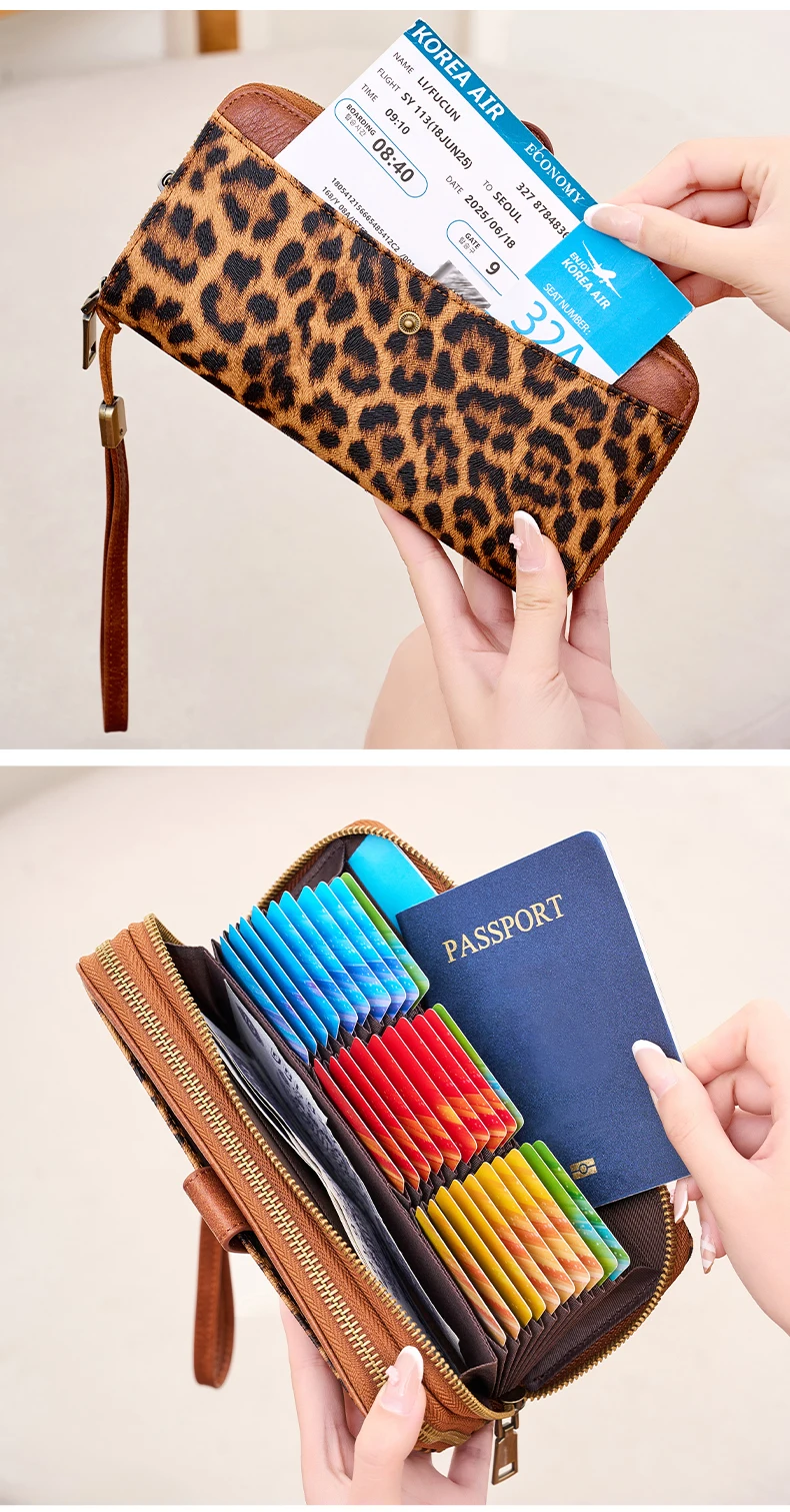 Stilvolle Damen-Langbörse mit Doppelreißverschlüssen, großer Kapazität, Akkordeon-Kartenhalter, Clutch, Retro-PU-Leder-Münzbörse, Unisex – Detail 7