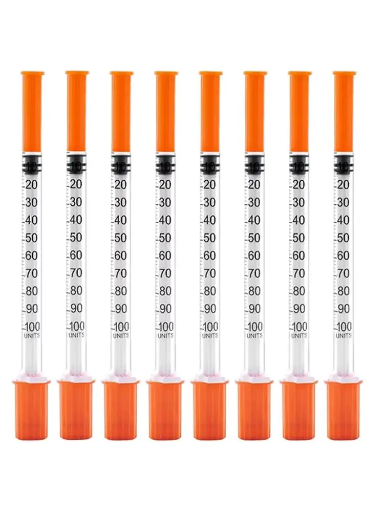 Prix de gros 100 pièces/boîte 1ml 30G * 13mm seringue à insuline de sécurité stérile supérieure Orange jetable pour laboratoire, animal