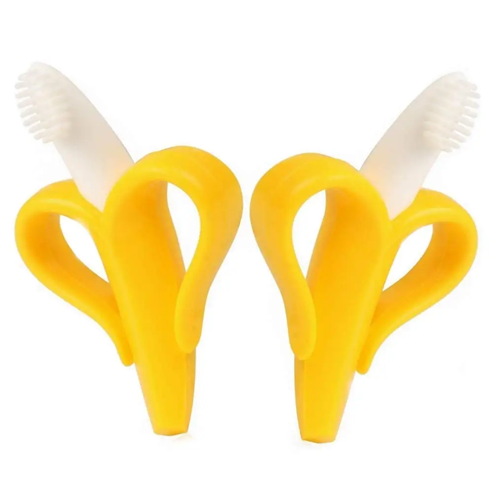 Baby Silicone Training Toothbrush BPA Free Banana Shape Safe Toddle Teether Chew Toys Teething Ring Gift Infant Baby Chewing