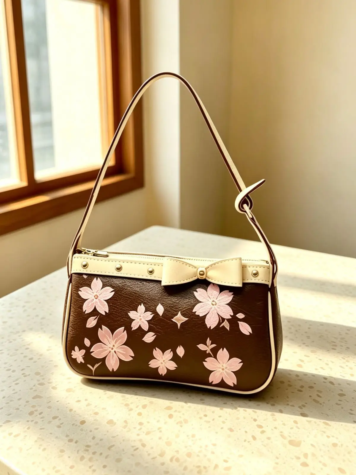 

Women's Cute Bow Canvas Shoulder Bag 2026 New Fashion Floral Pattern Handbag High Quality Underarm Bag (Size: 22-13-4cm) LY1