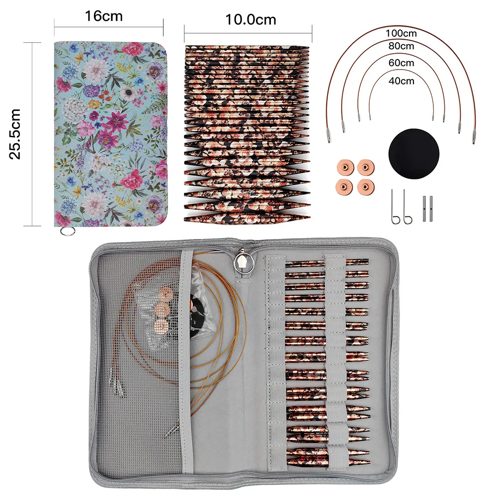 

13 Pairs Interchangeable Circular Knitting Needles Set Size 3.0-10.0mm Aluminum Printing Series Weaving Needle With Swivel Cord