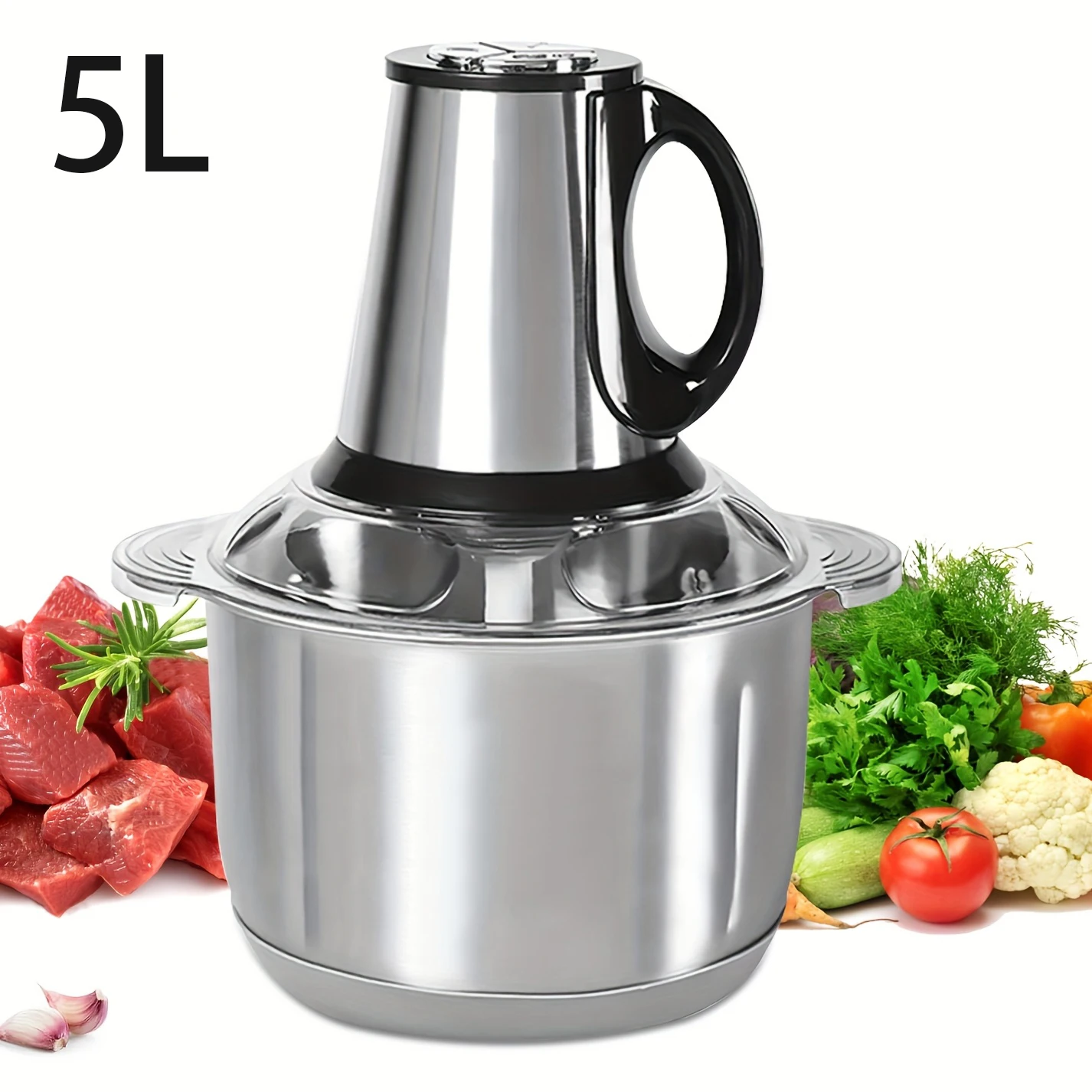 Elektrische Fleischwölfe, 5 l, Lebensmittelzerkleinerer, Edelstahl, multifunktionaler Gemüseschneider, Prozessor, Zerkleinerer, Küchenmixer
